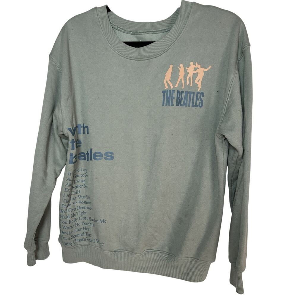 The Beatles With The Beatles Album Graphic Crewneck Sweater Sage Green Medium